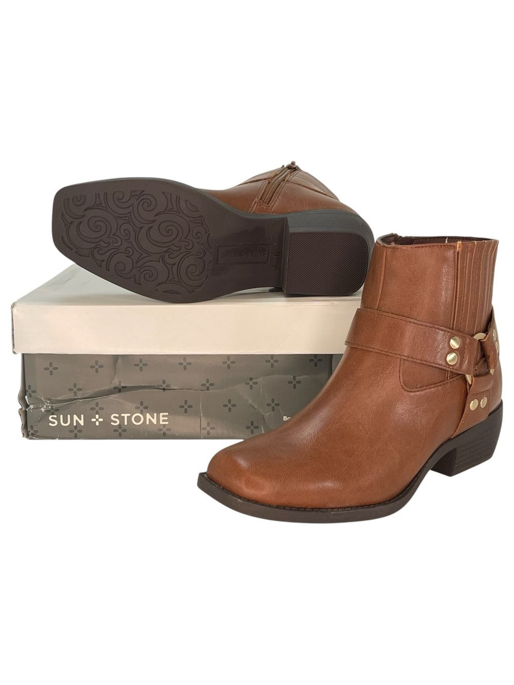 Sun + Stone Westinn Brown faux Leather Womens Ankle Boots Size 6M - Picture 10 of 11